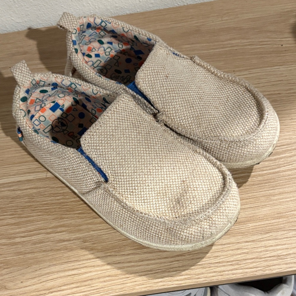 Cat & Jack Tan Moccasins with Blue Accents